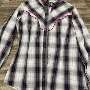 Wrangler Retro Women's Plaid Western Pearl Snap Shirt Pink & Gray